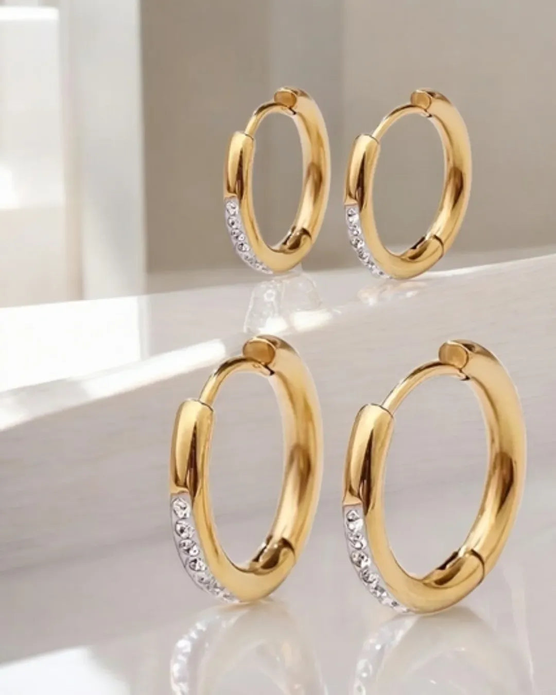 Diamond Hoops Earrings Gold Plated,