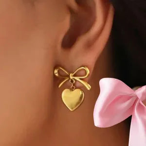 Heart shape bow knot drop earrings