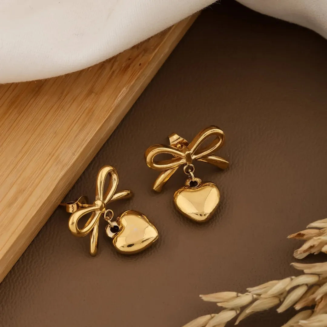 Heart shape bow knot drop earrings