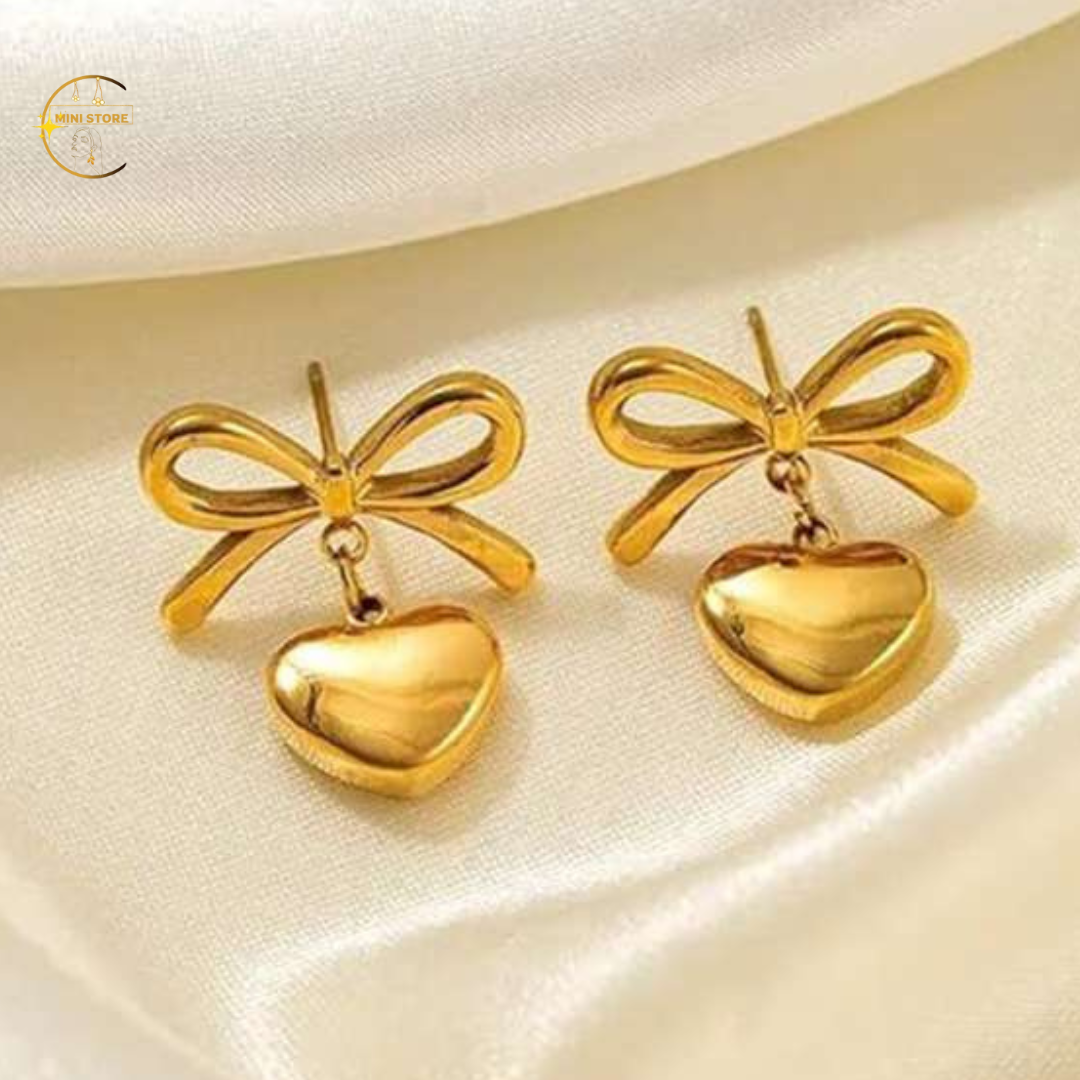 Heart shape bow knot drop earrings