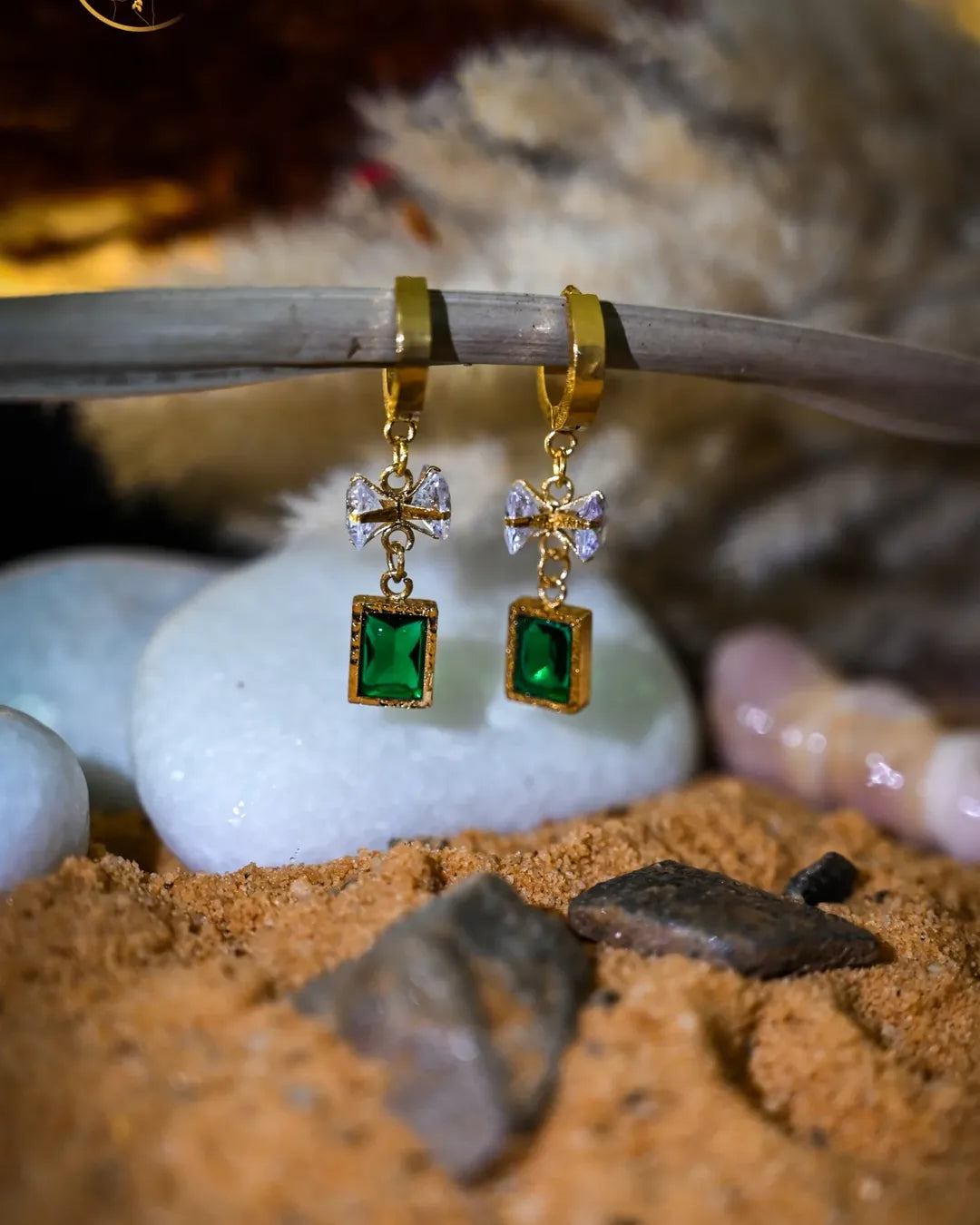 New Emerald Zircon Pendant with Bow Diamond Party Earring For Women
