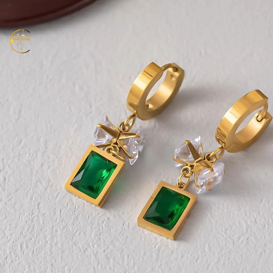 New Emerald Zircon Pendant with Bow Diamond Party Earring For Women