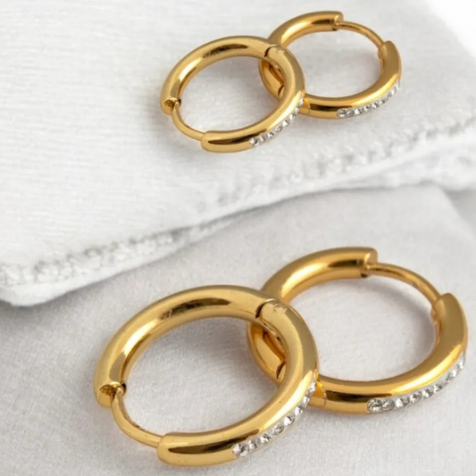 Diamond Hoops Earrings  Gold Plated,