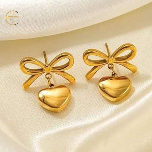 Heart shape bow knot drop earrings
